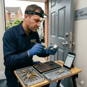 Locksmith rekeying rental property lock in Darby Pennsylvania