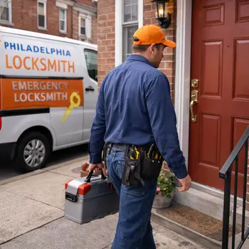 Emergency locksmith arriving at South Philadelphia home after lockout call