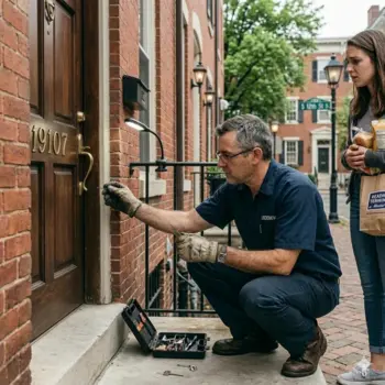 Locksmith arriving at Washington Square West Philadelphia apartment 19107