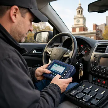 Locksmith programming transponder car key on-site in Philadelphia
