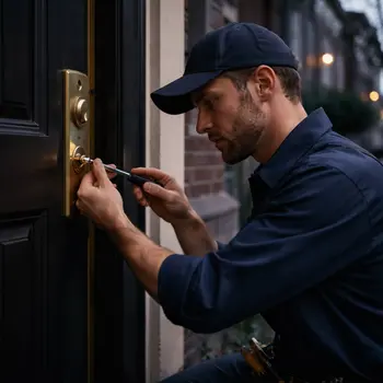 Locksmith installing deadbolt on West Philadelphia home door